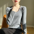 thumbnail image 4 of Fiaer Womens Crew Neck Sweaters Long Sleeve Lightweight Solid Color Plus Size Trendy Loose Fit Knit Tops Grey S, 4 of 4
