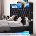 thumbnail image 3 of Blotout Queen LED Upholstered Bed Frame with Storage Wingback Headboard, Floating Velvet Diamond Button Tufted Bed Frame with USB & AC Outlets, Side Pockets, Wood Slats Support, No Box Spring Needed, 3 of 7