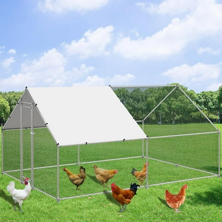 Large Metal Chicken Coop Walk-in Poultry Cage Hen Duck Run House with Waterproof & Anti-UV Cover Galvanized Rabbits Habitat Spire Shaped Cage for Outdoor Yard Farm Use