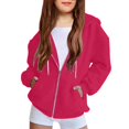 thumbnail image 6 of Comdrip Teen Girls Fleece Zip up Sweatshirt Cute Cropped Coat Fall Kids Clothing Hot Pink 140, 6 of 6