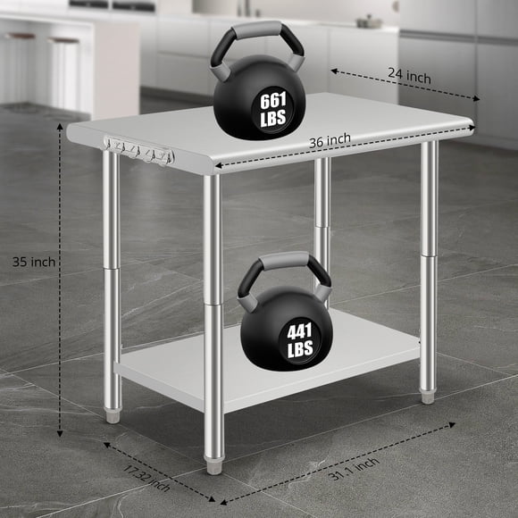 Qinaqin Stainless Steel Mesa Metálica Prep & cm de Anchoork con Ajustable Undershelf para Commercial Kitchen Restaurant Alturaotel y Garage