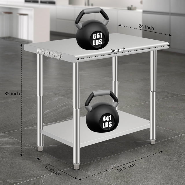 Qinaqin Stainless Steel Mesa Metálica Prep & cm de Anchoork con Ajustable Undershelf para Commercial Kitchen Restaurant Alturaotel y Garage