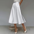 thumbnail image 2 of ShomPort Women's Satin Midi Skirts Solid Color Elegant Silk High Waist Zip Back A Line Skirts Party Wedding, 2 of 7