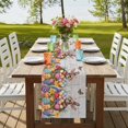 thumbnail image 4 of Easter Bunny Table Runner, Colorful Eggs Spring Tulips Flower Grey Wooden Washable Cotton Linen Table Runners 60 Inches Long, Dresser Scarf Runner for Coffee/TV Stands/Kitchen/Cabinets 13''x60'', 4 of 9