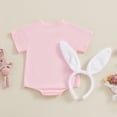 thumbnail image 4 of Okbabeha Newborn Baby Boy Girl Easter Outfit Fuzzy Embroidered Romper Short Sleeve Bodysuit Jumpsuit with Bunny Ears Headband, 4 of 9