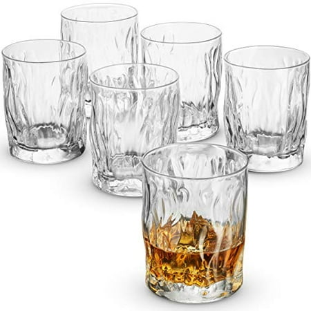 Impressive WIND Double Old Fashioned Whiskey Glass 11. Ounce (6 Pack) Italian Cocktail Glasses For Whiskey, Bourbon, Scotch, Alcohol, Water, Juice, Large Rock Glasses, Everyday Drinking
