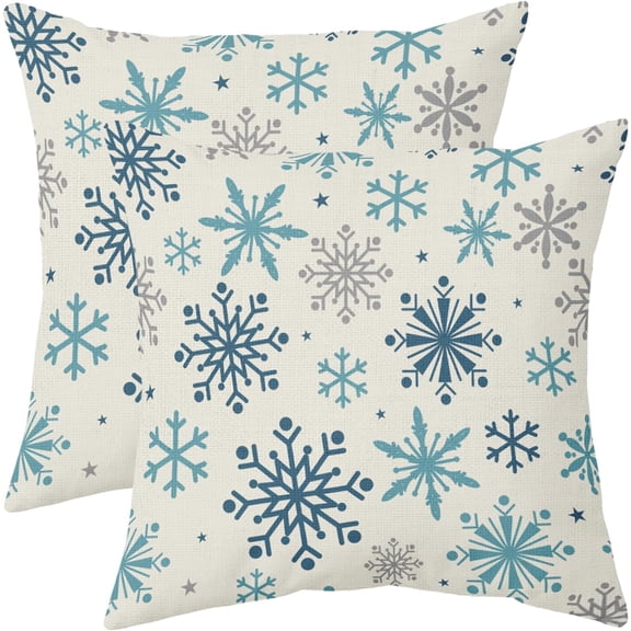 Blue Grey Gray Winter Snowflakes Pillow Covers 18x18 Set of 2 Christmas Print Decorative Throw Pillows Outdoor Farmhouse Xmas Holiday Seasnoal Pillowcases Cushion Case Decor for Home Sofa Couch Bed