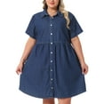 thumbnail image 2 of DARING DIVA Stylish Plus Size Denim Babydoll Pockets Dress 2X Dark Blue, 2 of 6