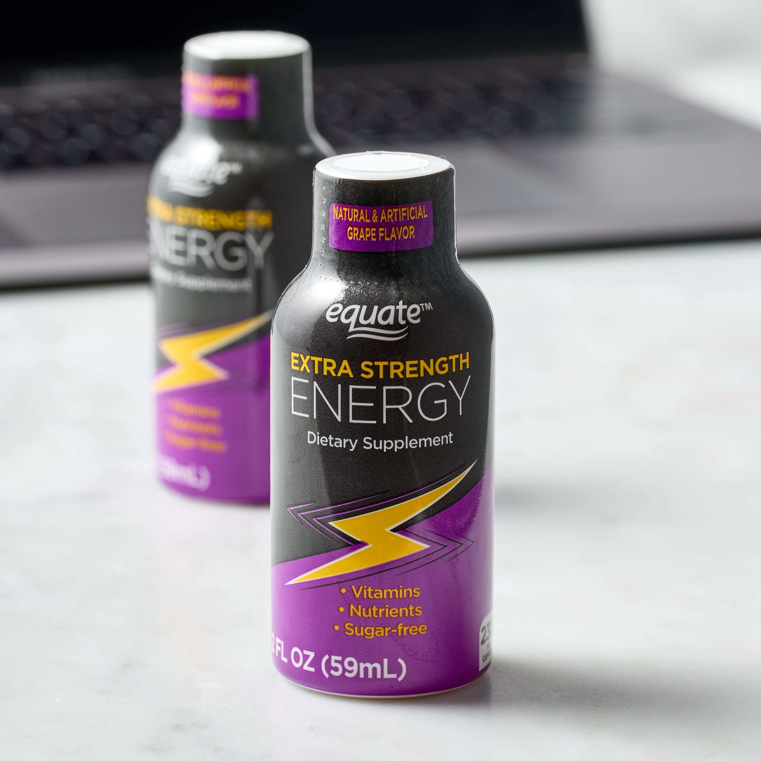 Equate Extra Strength Energy Dietary Supplement, Caffeine 230mg, Grape Flavor, 2 oz