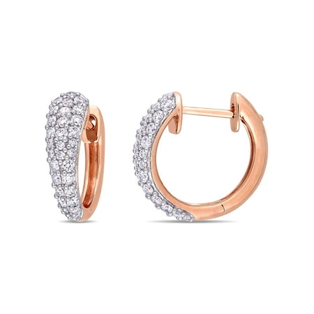 Miabella 1 Carat T.W. Diamond 14kt Rose Gold Hoop Earrings