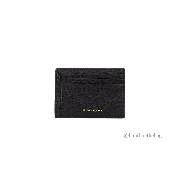 Burberry House Check Chase Black Grainy Leather Money Clip Card Case Wallet  