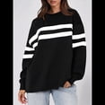 thumbnail image 4 of Sudadera Holgada A Rayas para Mujer, Cuello Redondo, Larga, Informal, con Bloques de Color, para Otoño Negro XL, 4 of 9
