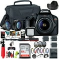 thumbnail image 1 of Canon EOS Rebel T100 / 4000D DSLR Camera with 18-55mm Lens + 64GB Card + Color Filter Kit + Case + Filter Kit + Photo Software + 2x LPE10 Battery + Light + Wide Angle Lens + More(International Model), 1 of 9