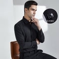 thumbnail image 4 of Camisa de hombre con gemelos franceses, mangas largas, corte entallado, botones ocultos, color liso, vestido de boda formal de alta gama para hombre, 4 of 5