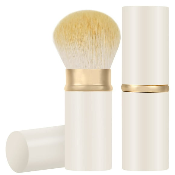 Falliny Brocha de maquillaje retráctil Brocha para polvos de viaje Brocha para rubor facial Brocha de maquillaje Kabuki portátil con cubierta para rubor Protector solar Bronceador Pulido Cosméticos en