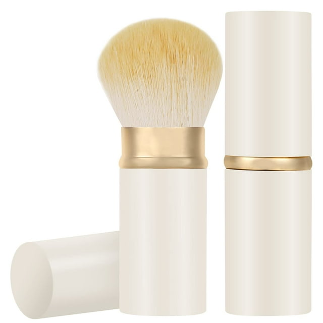 Falliny Brocha de maquillaje retráctil Brocha para polvos de viaje Brocha para rubor facial Brocha de maquillaje Kabuki portátil con cubierta para rubor Protector solar Bronceador Pulido Cosméticos en