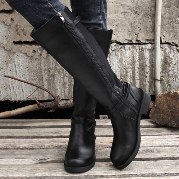 JUSLIO Winter Boots for Women,Mid Calf Boots Solid Color Zipper Fashion Casual Comfort Round Toe Womens Boots