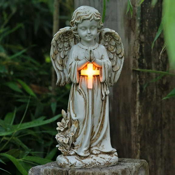 Angel Statue for Garden,Solar Angel for Cemetery Decorations,Garden Memorial Angels,Resin Praying Angels Figurine for Patio Lawn Yard Porch Decorations,12.12inch