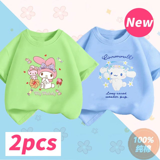 Camiseta de verano para niños, ropa informal de dibujos animados de Sanrio, de algodón puro, de manga corta gym unisex