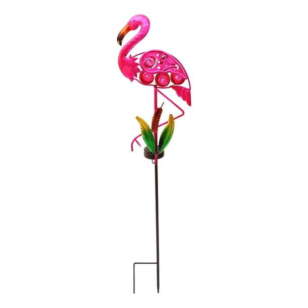 GOOHOCHY 1 UNID POTENCIA SOLAR Flamingo Césped Lámpara de palo de jardín Lámpara de tierra exterior Luz solar al aire libre