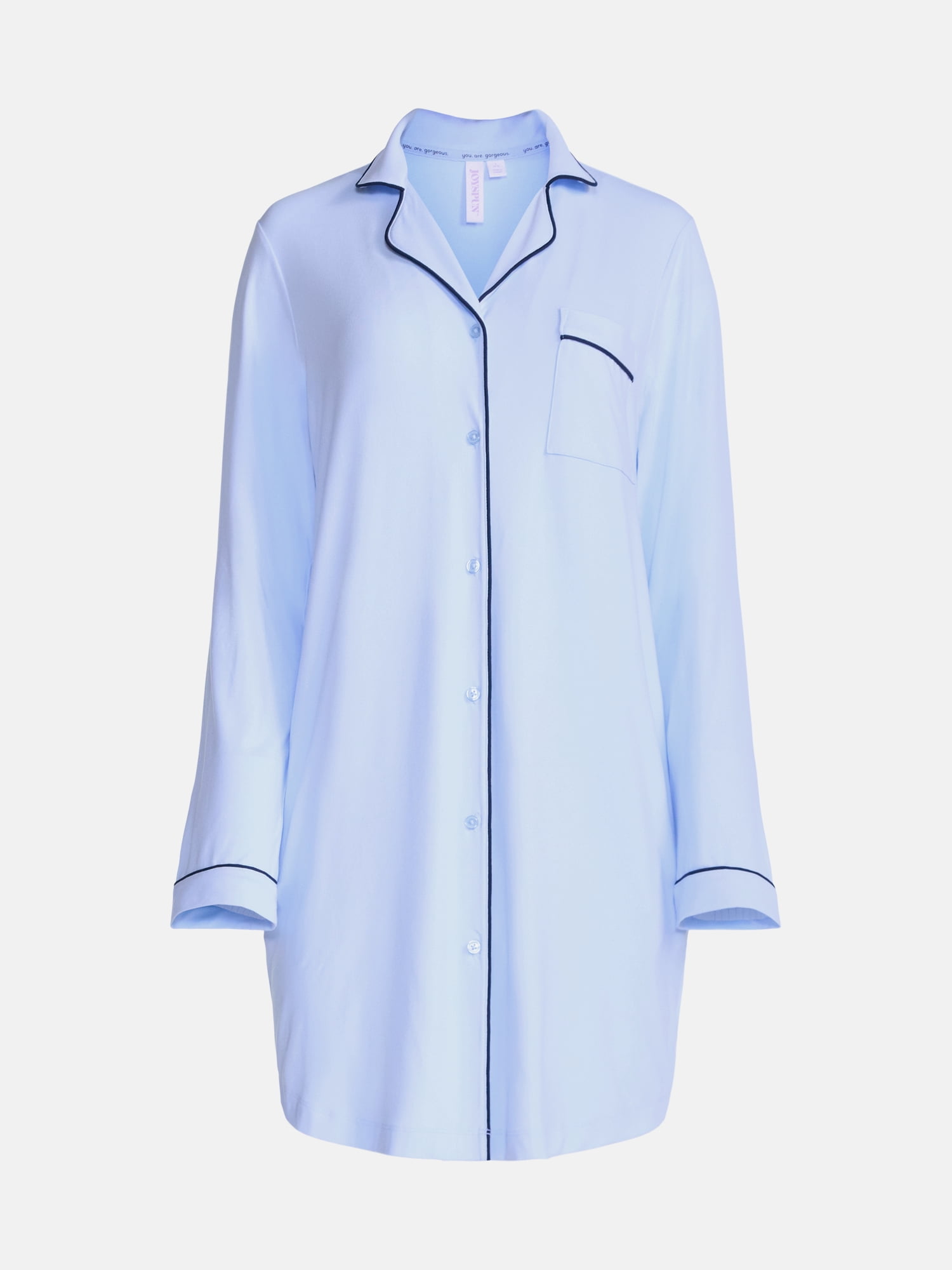 Joyspun Women's Dreamy Soft Collection Notch Collar Sleepshirt with Long Sleeves, Sizes XS-3X