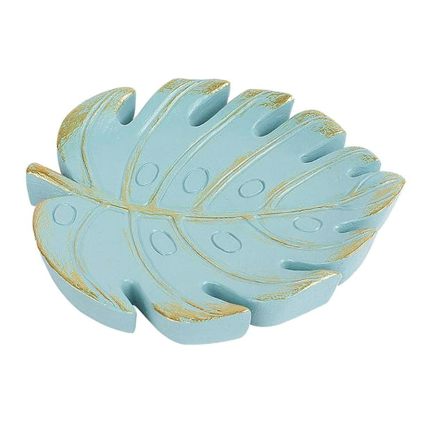 Porta joyas de resina, organizador de baratijas para regalo de cumpleaños de mujer Monstera azul claro