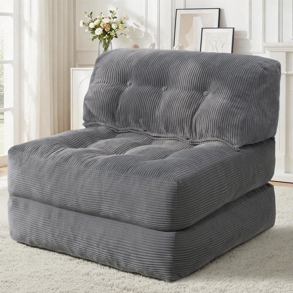 Dark Gray Corduroy Folding Sofa Bed Convertible Sleeper Chair With Back Support Portable Single Couch For Living Room Bedroom Office