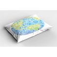 thumbnail image 2 of Floral World Map Pillow Sham Set of 2, Climate Change Theme Planet with Floral Leaves Environment Art, Quality Microfiber Bedding Item for All Seasons, 26" x 20", Blue Lime Green, by Ambesonne, 2 of 3