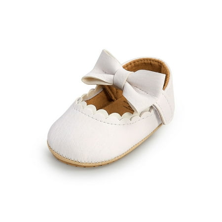 

Gomelly Baby Crib Shoes Rubber Soft Sole Loafers Magic Tape Mary Jane Flats Non-slip Loafer Flat Little Kids Infant Casual Shoe White 5C