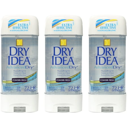 Dry Idea Advanced Dry Antiperspirant & Deodorant Clear Gel, Powder Fresh 3 oz (Pack of 3)