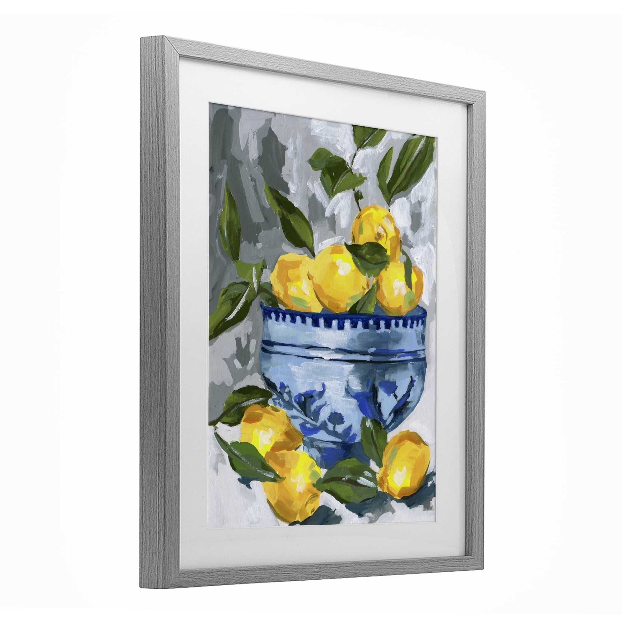 Stupell Industries Indigo & Lemon Bowl Gray Framed Print Under Glass, design by Melissa Wang