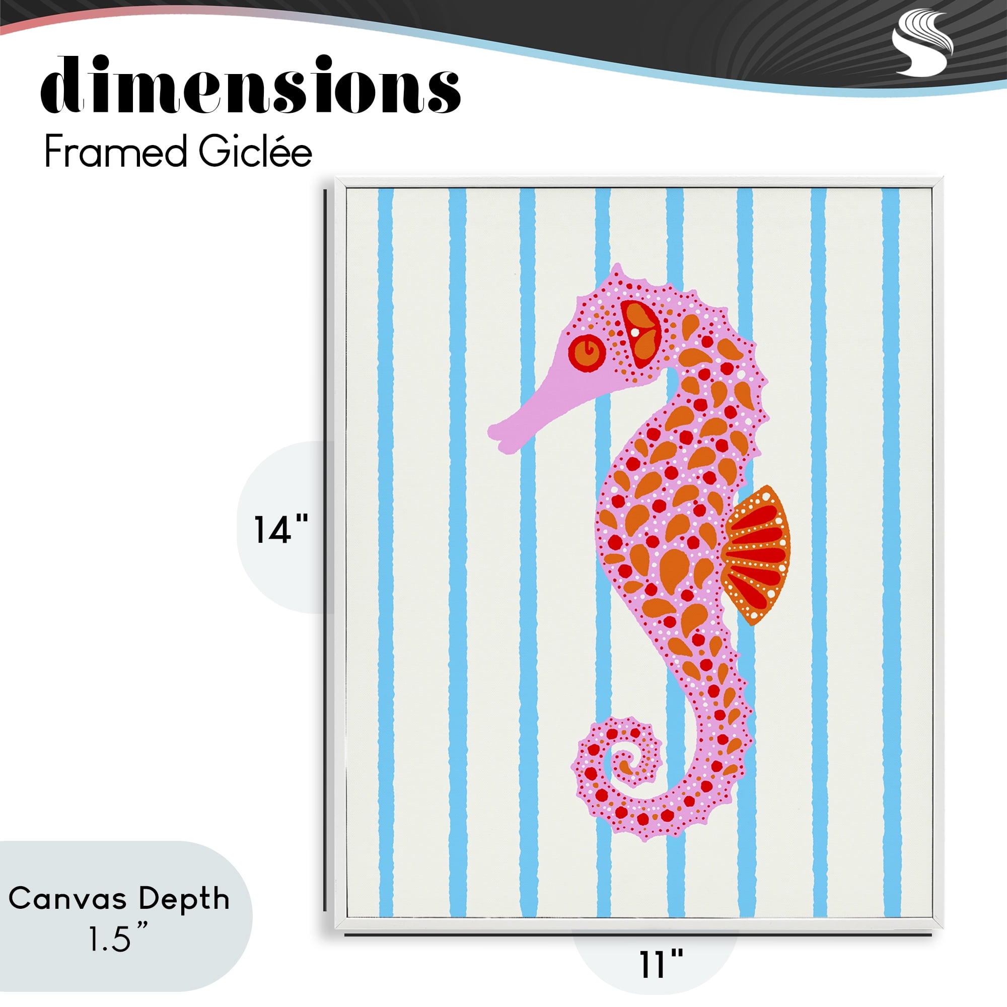 Stupell Industries Boho Seahorse on Stripes White Framed Giclee Art, design by Indira Prieto | IndySign