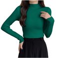 thumbnail image 3 of QATAINLAV Mock Neck Long Sleeve Shirts for Women Solid Color Casual Pullover Sweater Ribbed Knit Cute Slim Fit Tops Army Green, 3 of 7