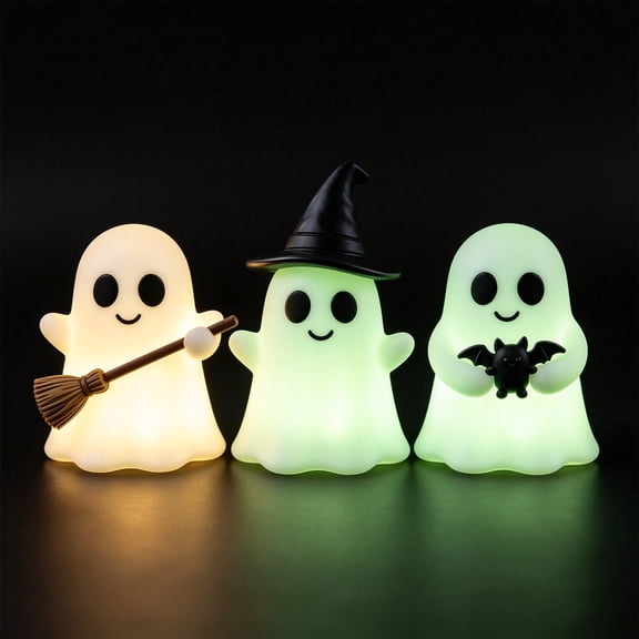 Qocolcyl Halloween Luminous Ghost Figurine, Cute Spooky Glowing Ghost Ornament, Indoor Outdoor Halloween Decorations, Mini Ghost Desktop Statue for Mantel Tabletop Halloween Party Home Decor