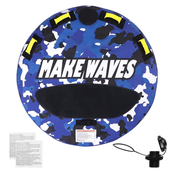 KFFKFF Towable Tube for Boating, 340 lbs Capacity, Inflatable Water Sport Tube for 1-2 Riders, 51.8" Round Design with Durable Nylon Cover, EVA Handles, and Quick-Release Safety Valve