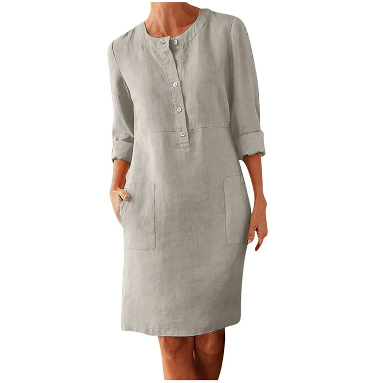 OSFVNOXV Business Casual Dress for Women M-5XL Linen Dress Soft Comfy Half Button Up for Workwear Beach Vacation , - Walmart.com OSFVNOXV Business Casual Dress for Women M-5XL Linen Dress Soft Comfy Half Button Up for Workwear Beach Vacation , - Walmart.com