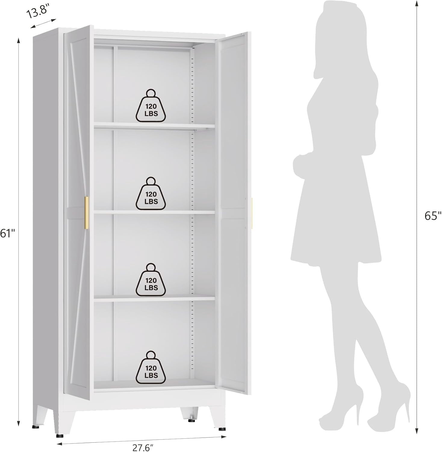 WDZS Large Metal Kitchen Pantry Cabinet with Adjustable Shelves - Freestanding Kitchen Storage Cabinet for Dining Room,Livingroom Bathroom, Hallway, Workshop, Office,White