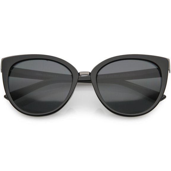 Women's Classic Metal Trim Cat Eye Sunglasses Round Lens 55mm (Black / Smoke)