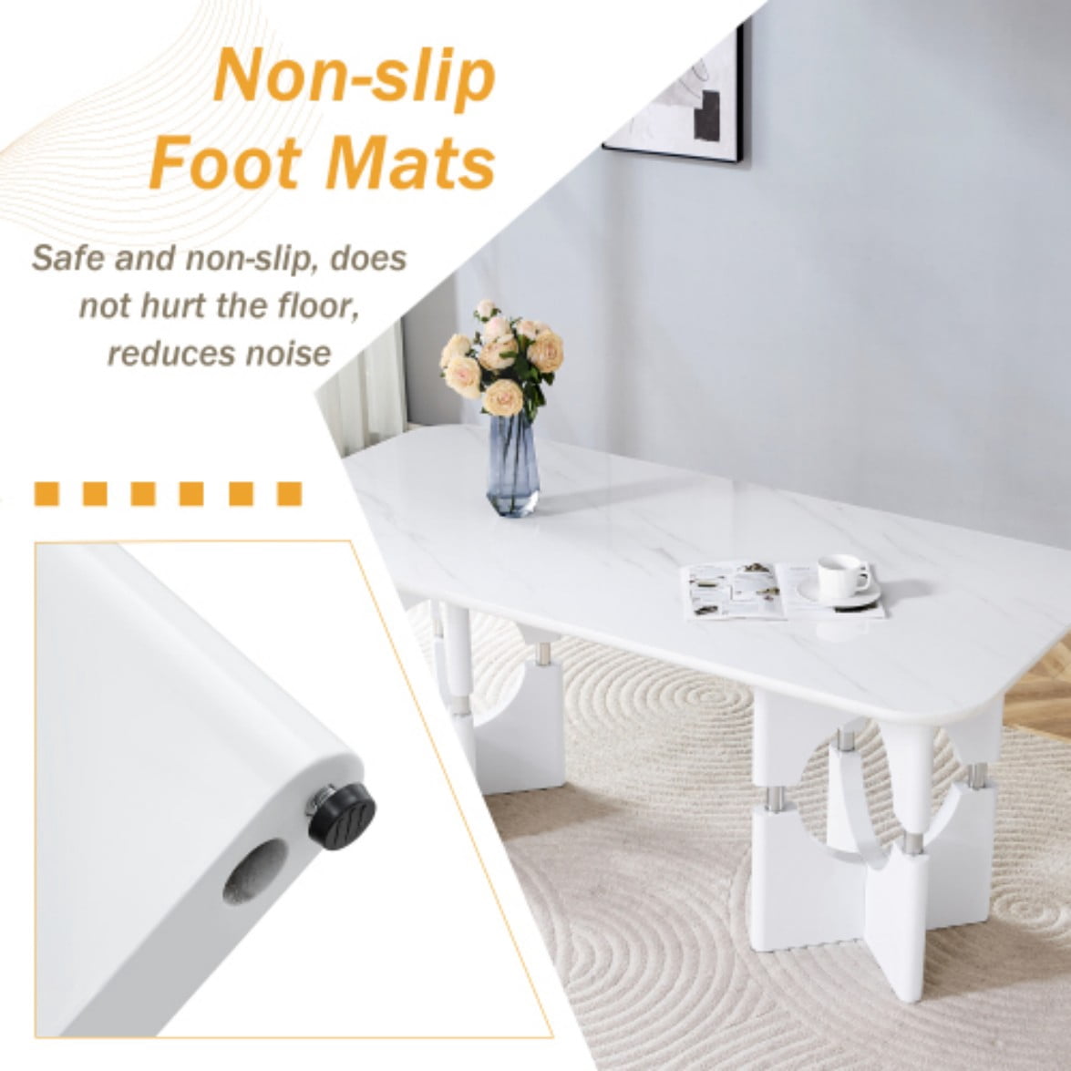 Marble Dining Table, Modern MDF Kitchen Table for 2-4 People, Compact Dining Room Table with Hollow Metal Frame for Small Spaces, White