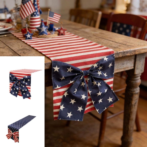 AZXY 4th of July Table Runner, Patriotic Striped Print Table Decor, Red White Blue Independence Day Memorial Day Patriotic Party Supplies Table Decorations Centerpiece for Kitchen Decor, 13x72 Inch