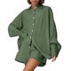 thumbnail image 2 of MKLEKYY conjunto de Camisa y Pantalones Cortos de Popelina de Mezcla de Lino Casual de Color Sólido para Mujer, 2 of 4