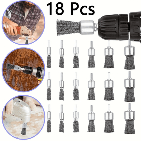 18-Piece Drill Wire Brush Set - 1/4" Hex Shank Cup Brushes (10mm to 30mm) for Rust & Paint Removal  ﻿