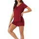 thumbnail image 4 of Conjuntos de pijama de mujer INSPIRE CHIC, ropa de salón casual, tops de cuello en V con mangas cortas y pantalones cortos, XS, rojo, 4 of 6