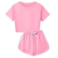 thumbnail image 2 of UACY Girls Summer Shorts Set, 2-Piece Outfit with Crop Top and Elastic Waist Shorts, Casual Activewear for Kids and Teens (Pink, 11-12 Years), 2 of 5