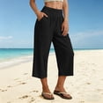 thumbnail image 5 of High Waist Capris for Women New Women's Wide Leg Capri Faux Linen Casual Cropped Pants with Pockets Lightweight Comfy Summer Daily Capri Trousers Black L, 5 of 9