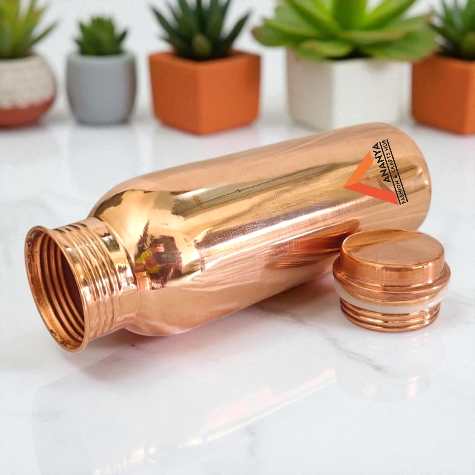 Ananya Fashion and Crafts Hub Pure Copper Water Leak-Proof Bottle Diamond ,Plain and Hammered 3 Pieces Set For Ayurveda Health Benefits