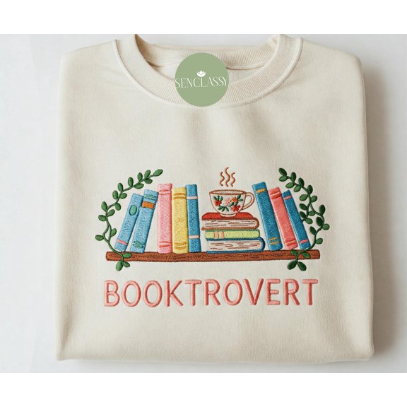Booktrovert Embroidered Sweatshirt, Introvert Book Lover Gift, Cozy Reading Crewneck, Bookish Embroidered Sweater,Librarian Gift for Teacher