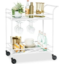 TYUIOP Rolling Bar Cart, Mobile Home Bar Serving Cart, Serving Station w/ 2 Tier Shelves, Wine Rack, Lockable Wheels - White