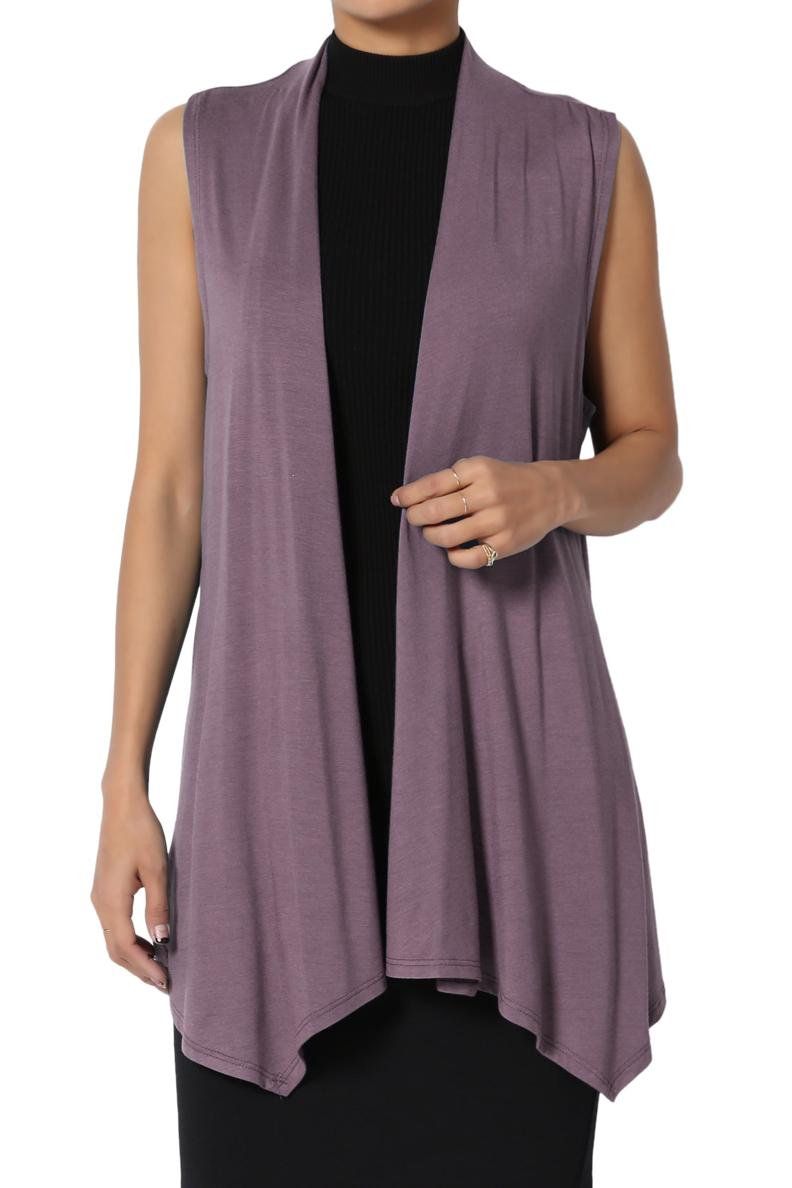 TheMogan Women's Long Vests Sleeveless Draped Lightweight Open Front