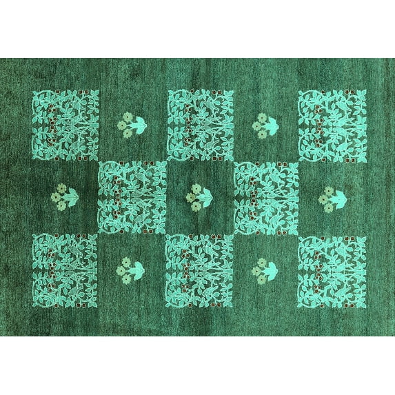 Ahgly Company Machine Washable Indoor Rectangle Oriental Turquoise Blue Industrial Area Rugs, 8' x 12'